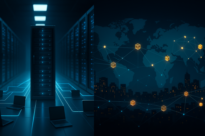 Cum diferă arhitectura blockchainului de modelul client–server al bazelor de date tradiționale?