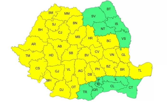 ANM a prelungit alertă meteorologică pentru ploi abundente, grindină și furtuni. Harta regiunilor impactate de codul galben. ANM a prelungit alertă meteorologică pentru ploi abundente, grindină și furtuni. Harta regiunilor impactate de codul galben.