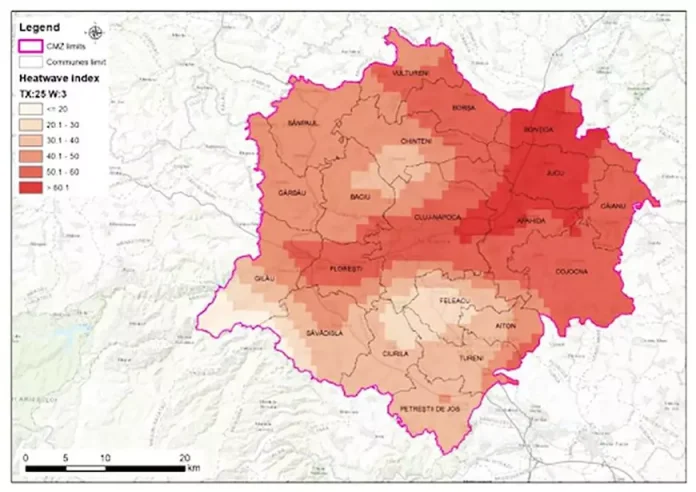 Harta climatică detaliată pe nivel de cartier pentru un oraș din România. Acuratețe de 2 metri pentru inundații.