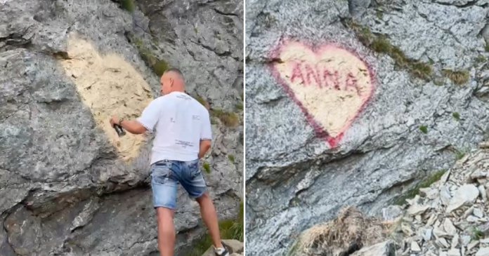 Identitatea bărbatului care a „realizat” o declarație de iubire pe o piatră de pe Transfăgărășan a fost făcută publică...